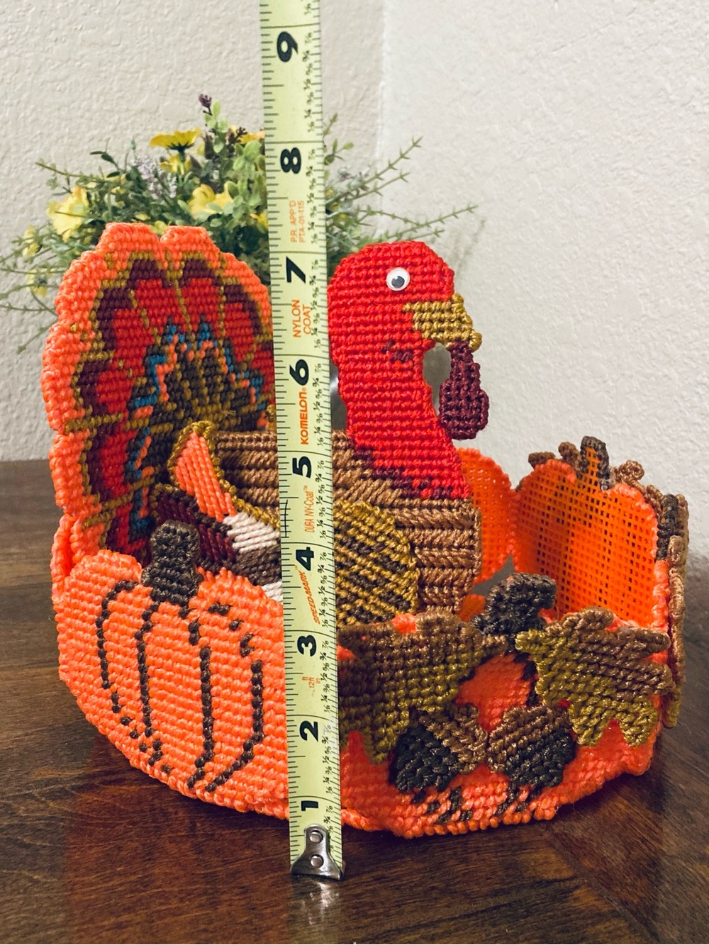 Fall Thanksgiving Turkey Plastic Canvas Candy Bowl Centerpiece - Picture 11 of 14
